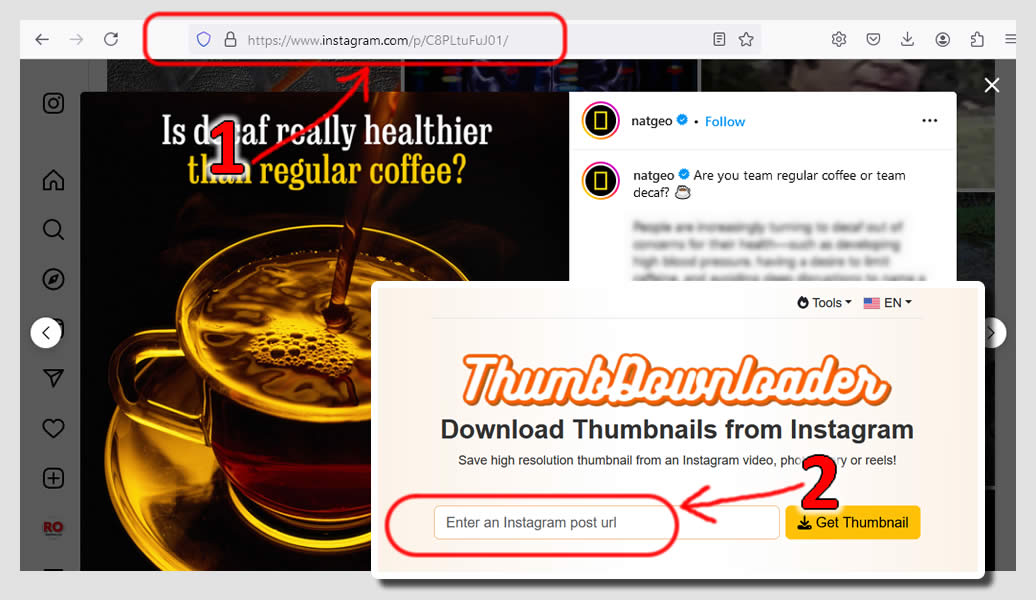 Cara mendapatkan thumbnail Instagram dengan menggunakan komputer