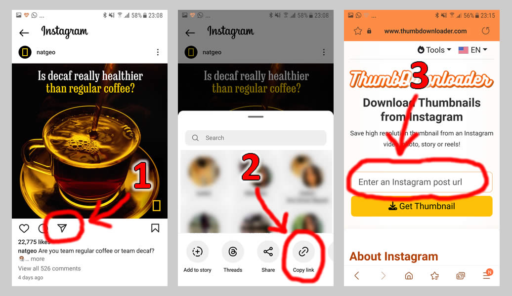 Comment enregistrer une vignette d'une publication Instagram sur un smartphone ou une tablette